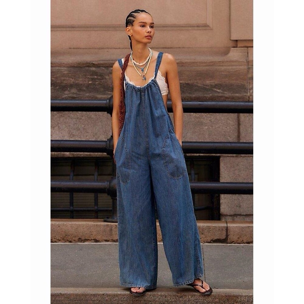 Free People We The Free Freebird Jumpsuit Stellar Blue Small S NWT
